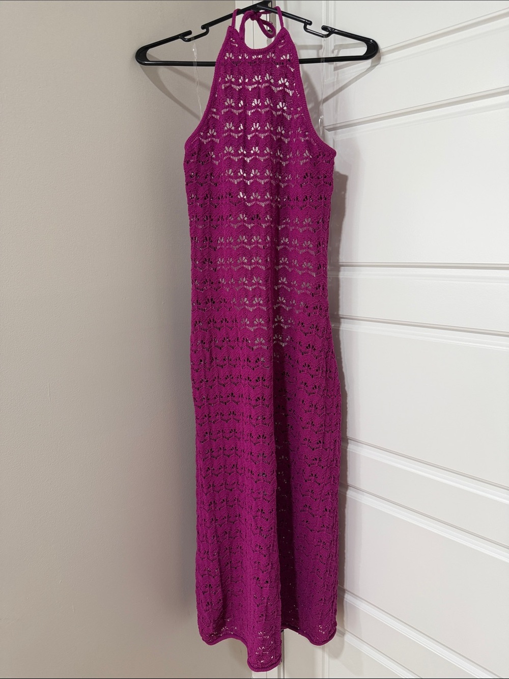 Future Collective Fuchsia Crochet Summer Beach Halter Maxi Dress XL